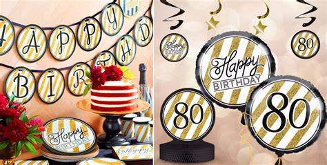 White And Gold Striped 80th Birthday Party Supplies Party City