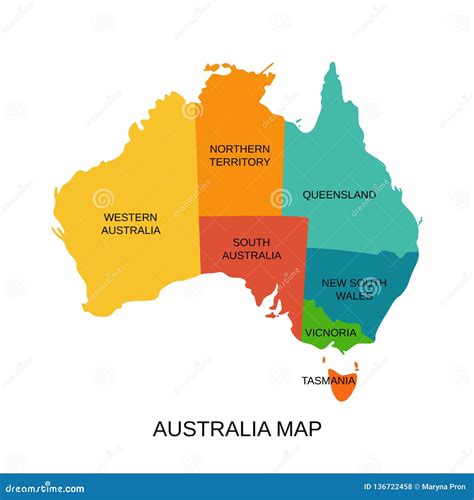 Australia Map With Regions Vector Illustration Australian State