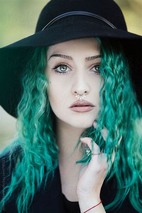 Portrait Of A Beautiful Young Woman With Green Hair And Eyes By Jovana Rikalo Green Hair Cool