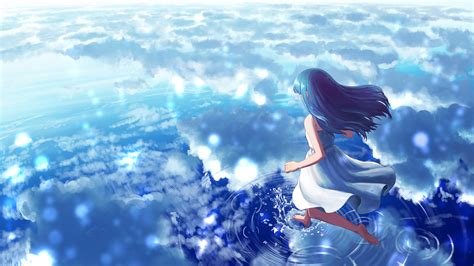Wallpaper Anime Girl Clouds Water Walking On Water