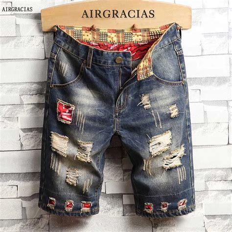 Airgracias Mens Shorts Ripped Hole Jeans Brand Clothing Cotton Short Breathable Denim Shorts Men