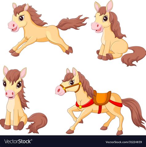 Cartoon Funny Horses Collection Set Royalty Free Vector