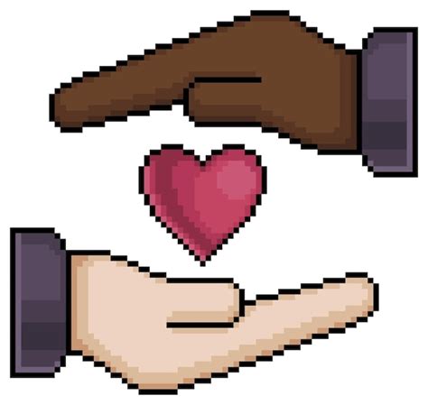 Premium Vector Pixel Art White Hand And Black Hand Holding Heart