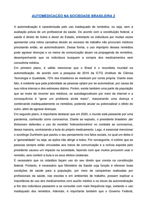 Automedicação No Brasil Redação