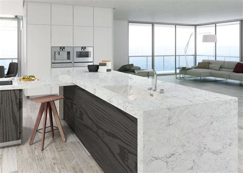 White Mm Carrara Quartz Stone Kitchen Countertops