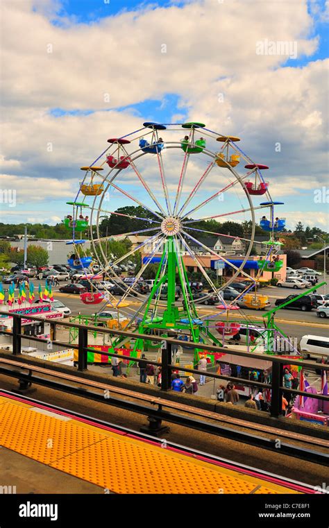 Ferris Wheel Carnival Rides Seen From Above View From Lirr Elevated