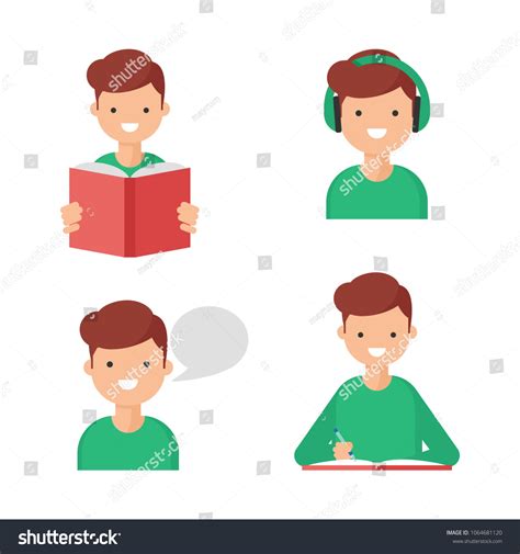 Reading Writing Speaking Listening Language Learning Stock Vector