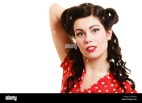Retro Portrait Of Woman Girl With Pinup Hairstyle Stock Photo Alamy