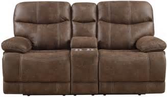 Earl Sanded Microfiber Brown Reclining Console Loveseat From Emerald