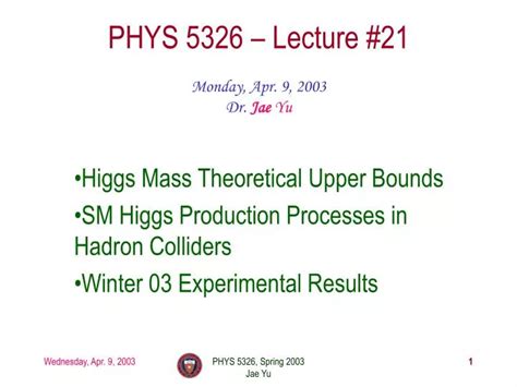 Ppt Phys 5326 Lecture 21 Powerpoint Presentation Free Download