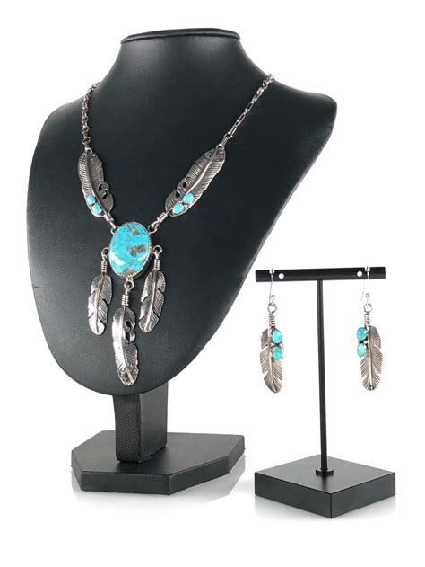 Lot Silver Turquoise Silver Feather Necklace Navajo Set