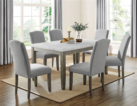 Emily 5 Piece White Marble Dining Settable And 4 Side Chairs Steve