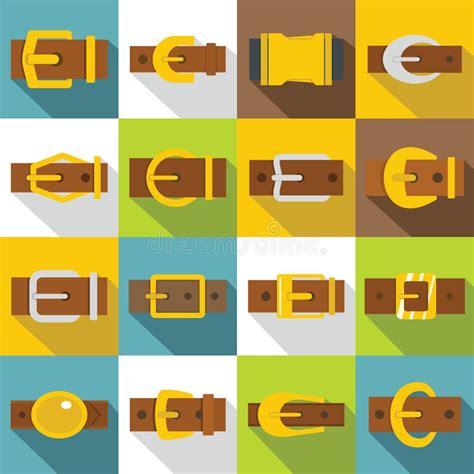 Belt Buckles Icons Set Flat Style Stock Vector Illustration Of