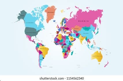 Colored Political Map World Vector Stock Vector Royalty Free
