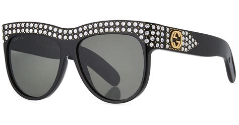 Gucci Swarovski Crystal Square Logo Sunglasses In Black Lyst