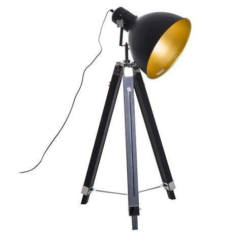 Tripod Floor Lamp Retro Studio Lampshade Reading Light Wooden Legs