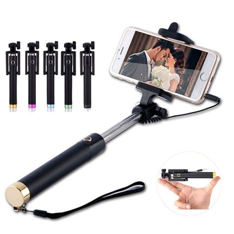 qoo10 luxury wired selfie stick extendable handheld monopod fold self portra cameras
