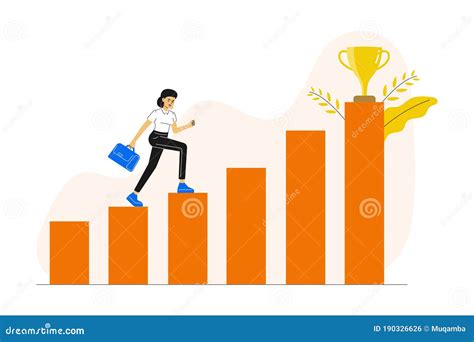 Business Concept Young Woman Running And Climbing Up To Her Goal On