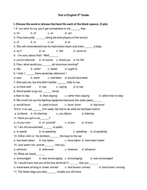 13 English 9th Grade Vocabulary Worksheets