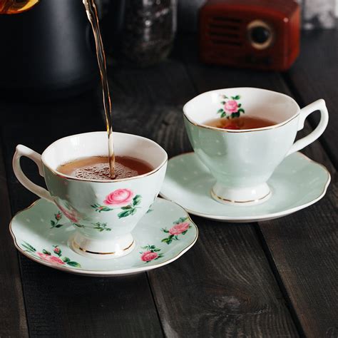 BTäT Floral Tea Cups and Saucers Green oz BTAT