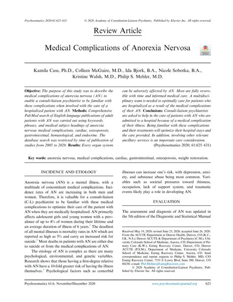 Pdf Medical Complications Of Anorexia Nervosa