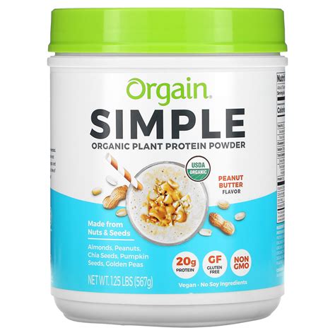 Orgain Simple Organic Plant Protein Powder Peanut Butter 125 Lb