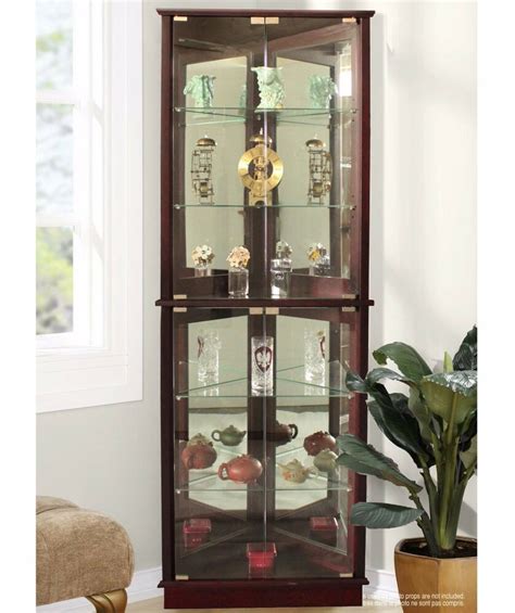 This curio cabinet displays your favorite collectibles and trinkets beautifully on adjustable glass shelves; Lighted Curio Cabinet Storage Tall Corner 5 Shelves ...