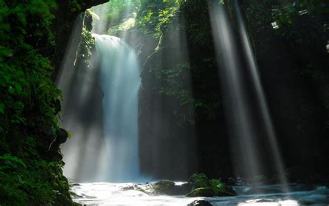 Waterfall Sunlight Jungle Forest Stream Hd Wallpaper Nature And