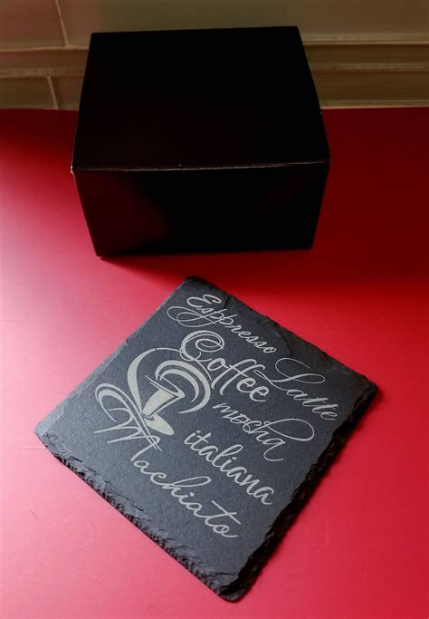 Laser Engraving Slate Coasters Set Of 4 With Black Elegant Box Etsy