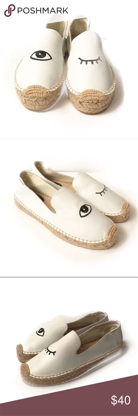 Soludos White Leather Espadrilles With Winking Eye Leather