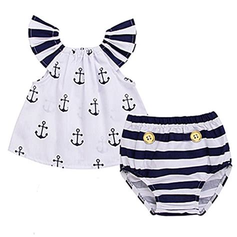 Infant Baby Girls Off Should Anchor Topsstriped Briefs Outfits Set