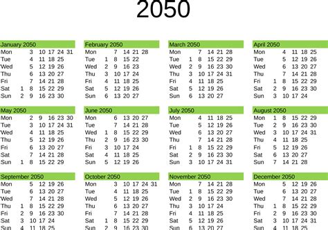 Year 2050 Calendar In English 22819451 Vector Art At Vecteezy