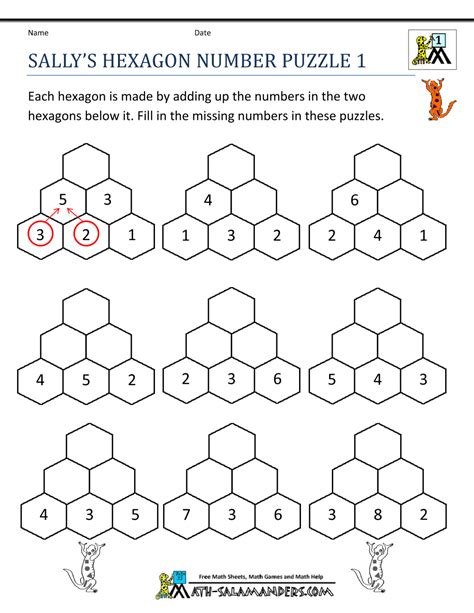Printable Math Puzzles Sallys Hexagon Number Puzzle 1 1000×1294