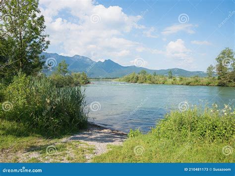 Beautiful Loisach River Flows Into Lake Kochelsee Stock Image Image