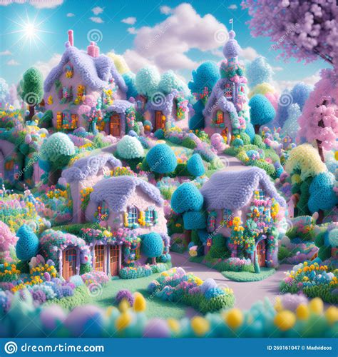 Beautiful Easter Bunny Village Made Of Yarn Pastel Colorful Seq 8 Of 28