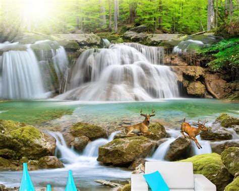 Custom 3d Wallpaper Natural Forest Waterfall Deer Creek Landscape