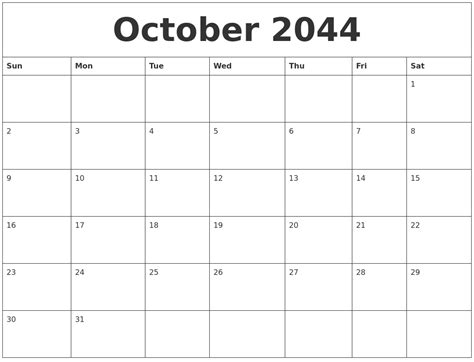 October 2044 Blank Schedule Template