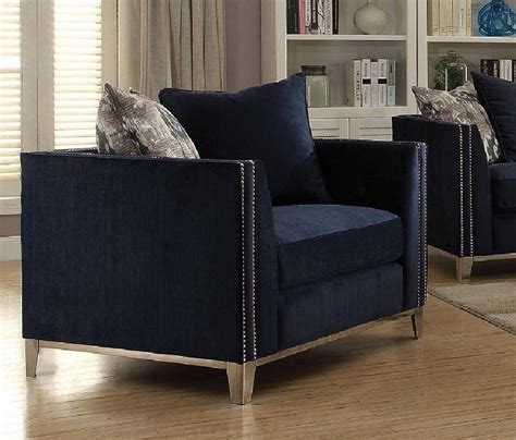 Navy Blue Fabric Living Room Sofa Set 3pcs Acme Furniture 52830 Phaedra
