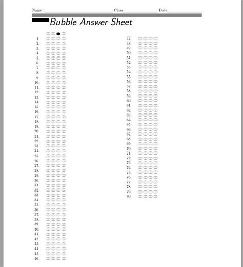 The Printable Bubble Answer Sheet Is Shown