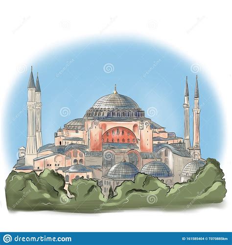 Hagia Sophia Museum Hand Drawn Sketch Postcard Poster Stock