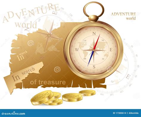 Vector Compass And A Map Of Treasures Stock Vector Illustration Of