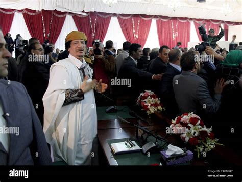 Libyan Leader Muammar Gaddafi Looks Hi Res Stock Photography And Images