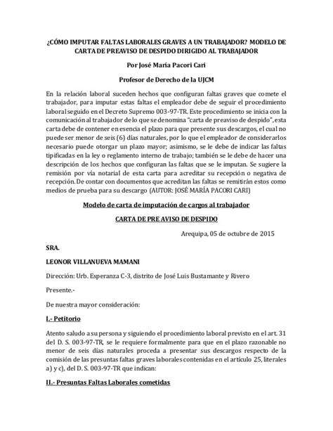 Modelo De Carta De Preaviso De Despido Por Abandono De Trabajo Peru