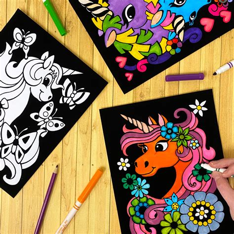 Unicorns 6 Pack Of Fuzzy Velvet Coloring Posters For Kids And Adults