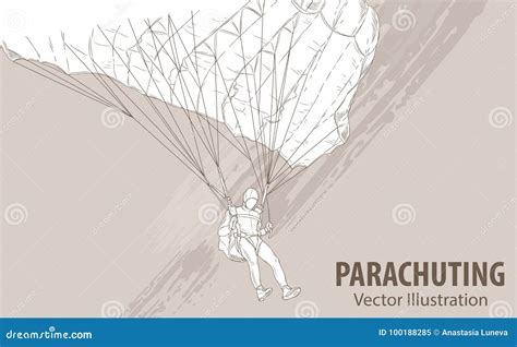 Hand Sketch Of Parachuting Athlete Vector Sport Illustration Stock