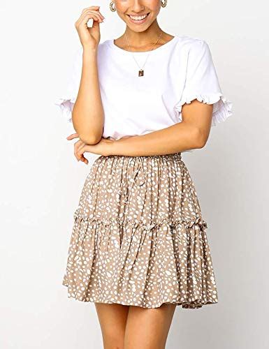 relipop women s flared short skirt polka dot pleated mini skater skirt with drawstring t3