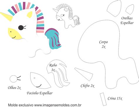 Molde De Unicórnio 5 Para Feltro Eva E Artesanato