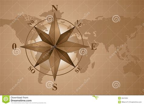 Free for commercial use no attribution required high quality images. Compass Rose on map world stock vector. Image of brown ...