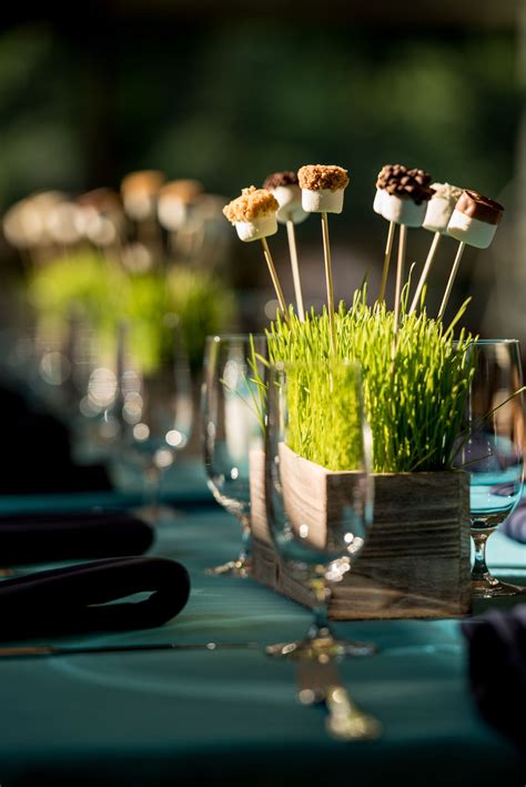 Rustic Wheatgrass And Marshmallow Centerpiece For Camp Color War Bat Mitzvah At Temple Rodef