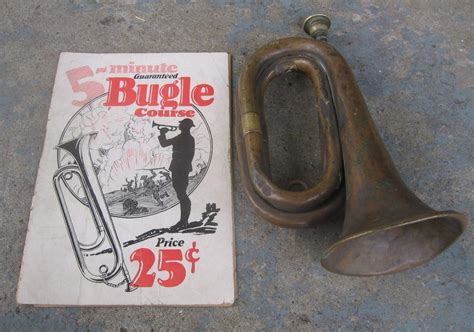 Antique Brass Bugle W Instruction Booklet Thibouville Lamy For